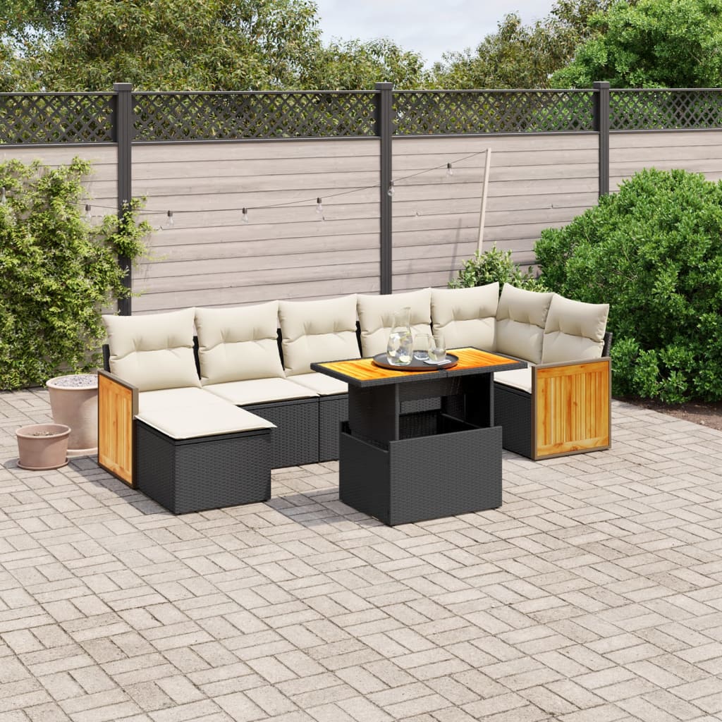 8-delige Loungeset met kussens poly rattan zwart is nu te koop bij PeponiXL, paradijselijk wonen!