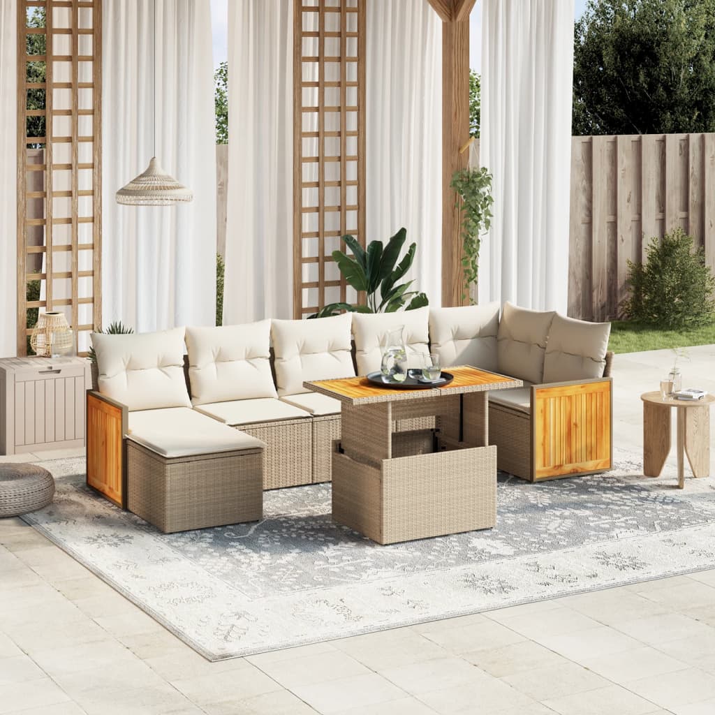 8-delige Loungeset met kussens poly rattan beige is nu te koop bij PeponiXL, paradijselijk wonen!