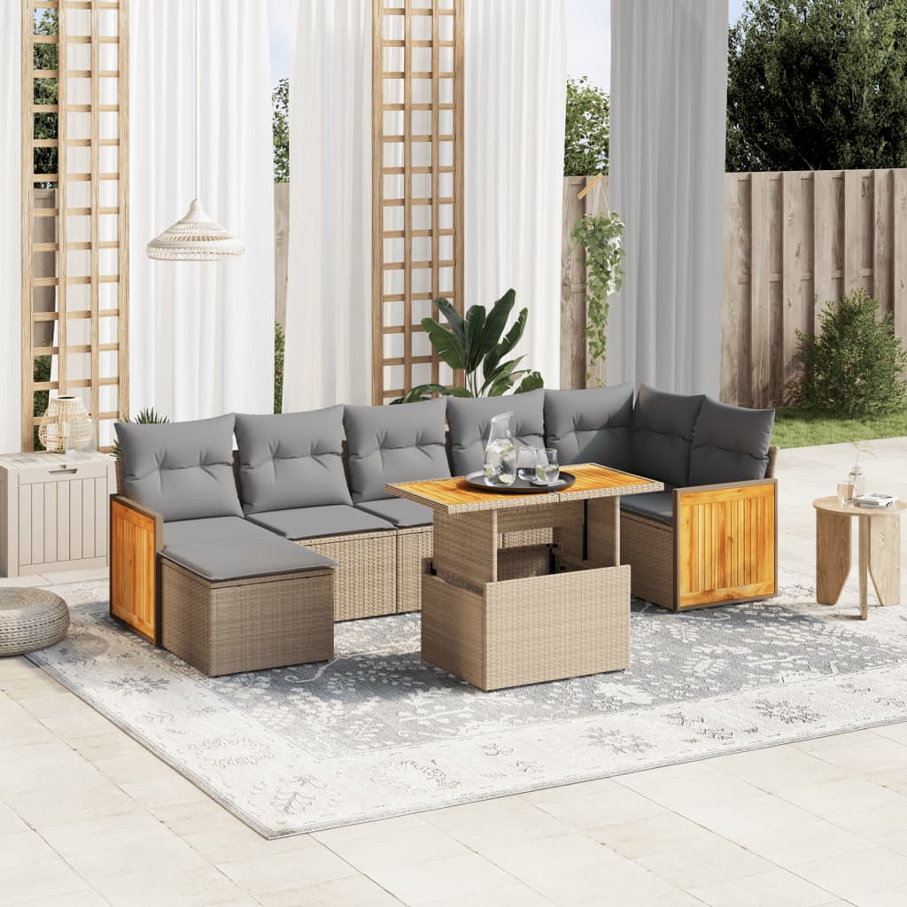 8-delige Loungeset met kussens poly rattan beige is nu te koop bij PeponiXL, paradijselijk wonen!