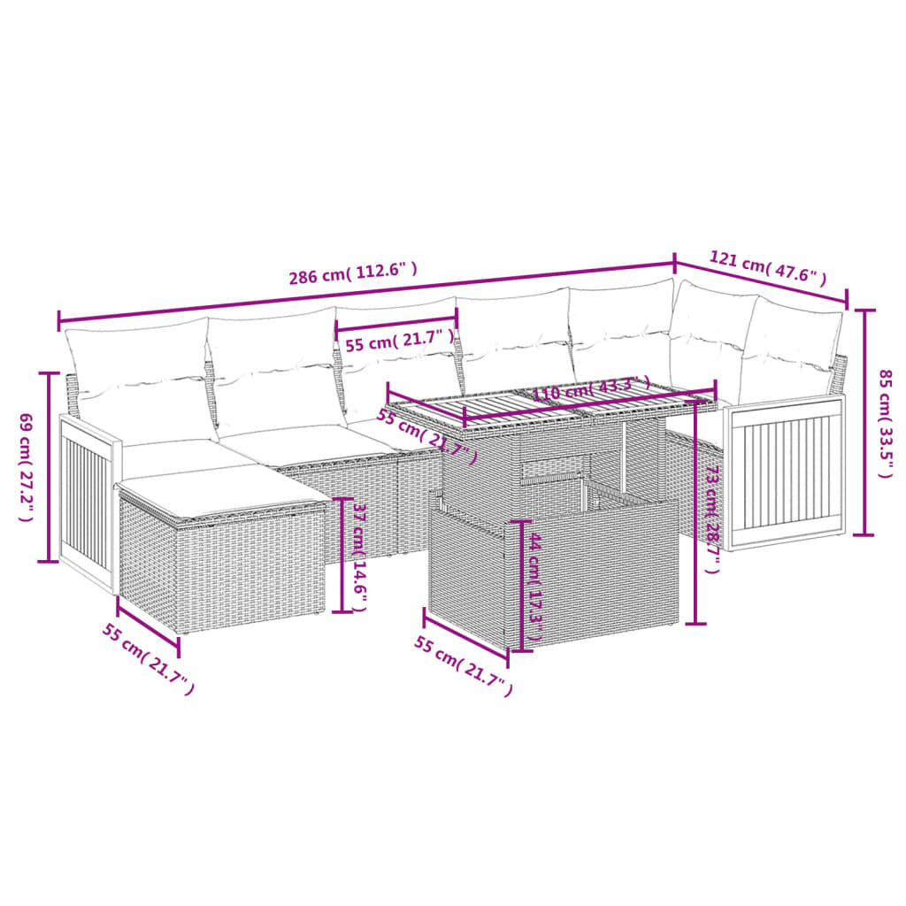 8-delige Loungeset met kussens poly rattan grijs is nu te koop bij PeponiXL, paradijselijk wonen!