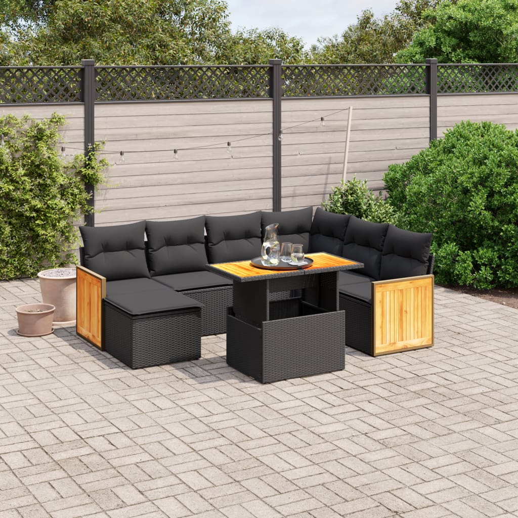 8-delige Loungeset met kussens poly rattan zwart is nu te koop bij PeponiXL, paradijselijk wonen!