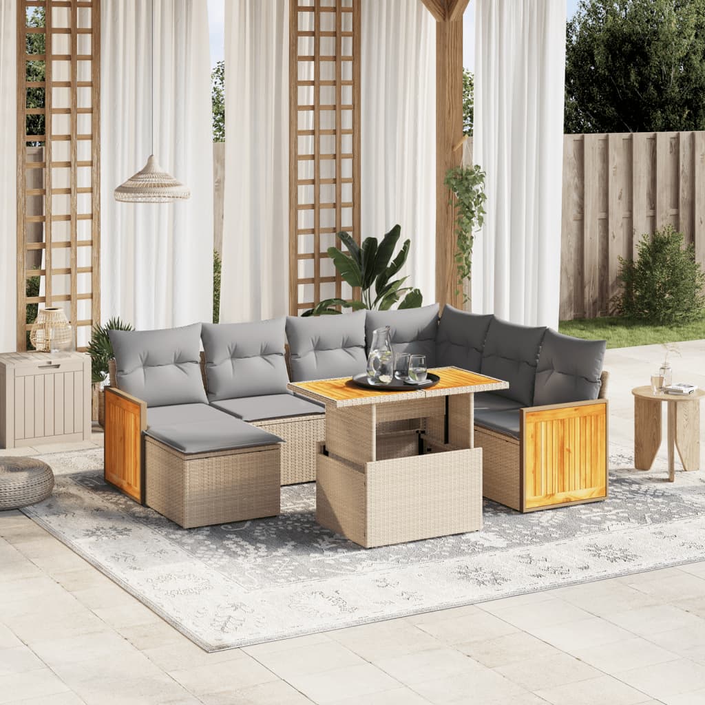 8-delige Loungeset met kussens poly rattan beige is nu te koop bij PeponiXL, paradijselijk wonen!