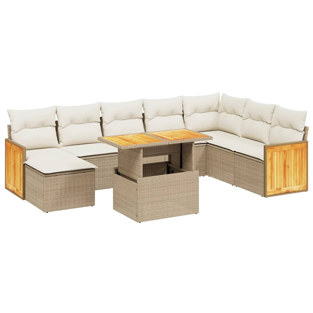 9-delige Loungeset met kussens poly rattan beige is nu te koop bij PeponiXL, paradijselijk wonen!