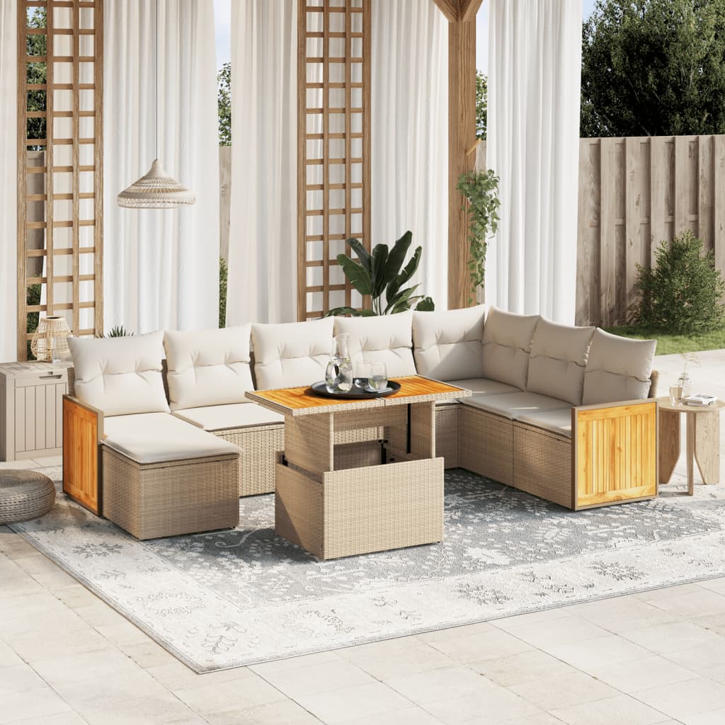 9-delige Loungeset met kussens poly rattan beige is nu te koop bij PeponiXL, paradijselijk wonen!