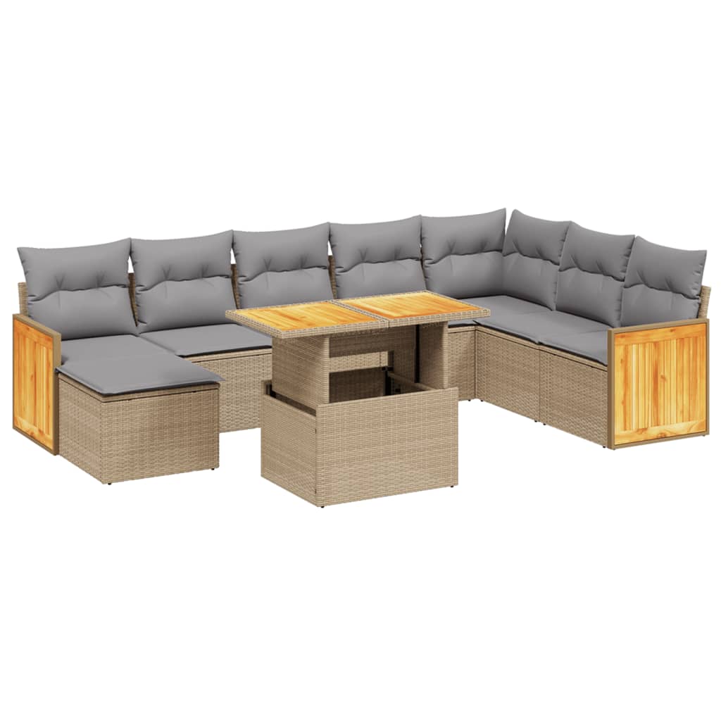 9-delige Loungeset met kussens poly rattan beige is nu te koop bij PeponiXL, paradijselijk wonen!