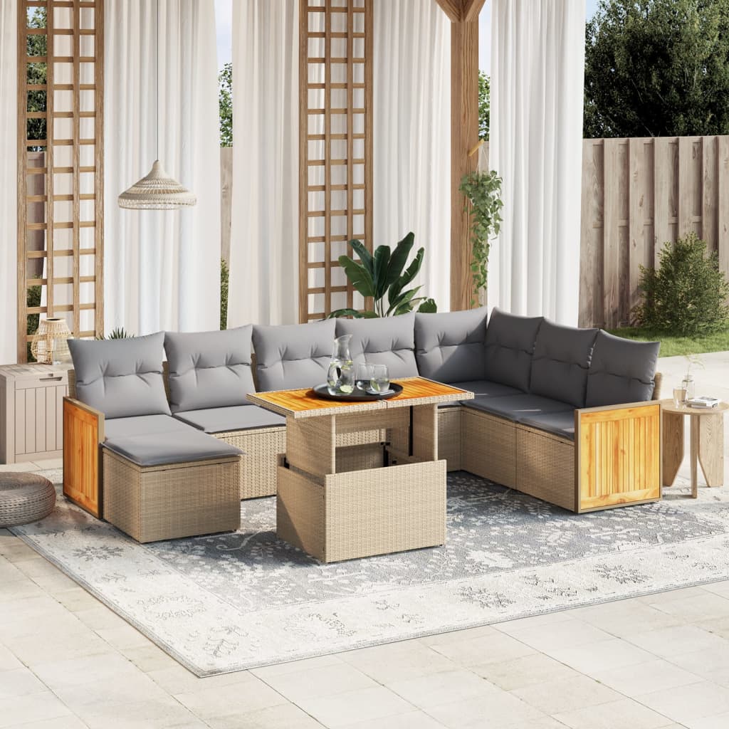 9-delige Loungeset met kussens poly rattan beige is nu te koop bij PeponiXL, paradijselijk wonen!