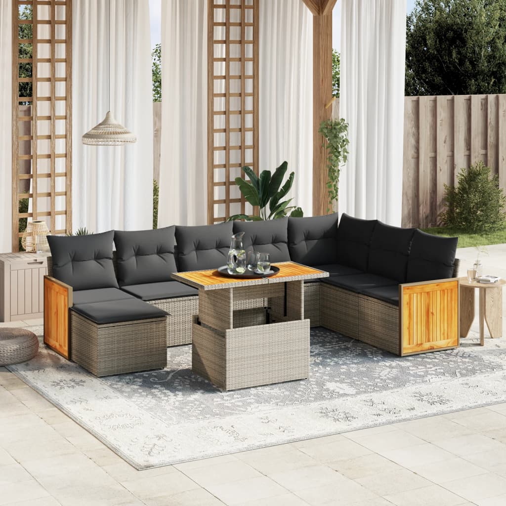 9-delige Loungeset met kussens poly rattan grijs is nu te koop bij PeponiXL, paradijselijk wonen!