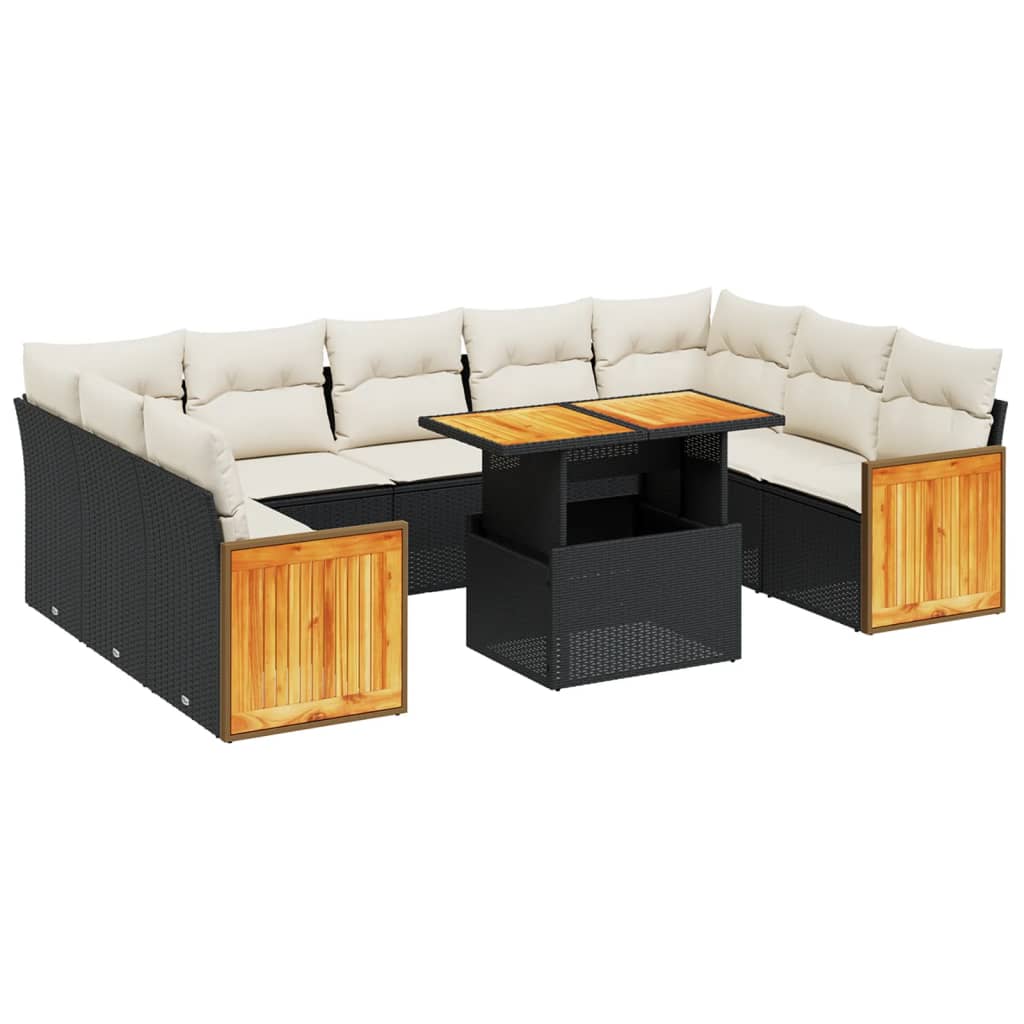 10-delige Loungeset met kussens poly rattan zwart is nu te koop bij PeponiXL, paradijselijk wonen!