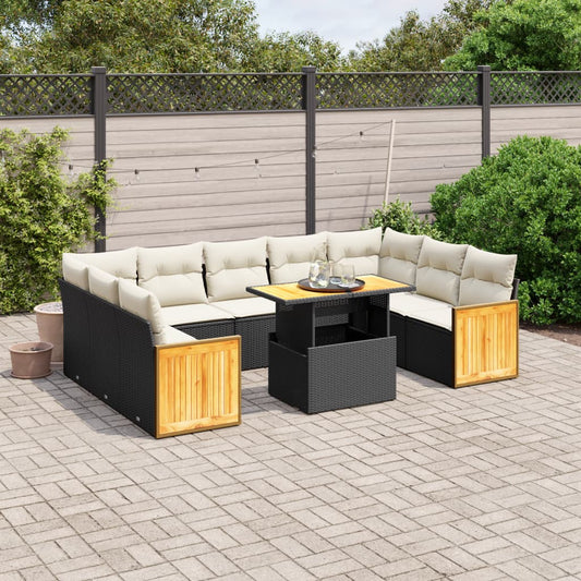 10-delige Loungeset met kussens poly rattan zwart is nu te koop bij PeponiXL, paradijselijk wonen!