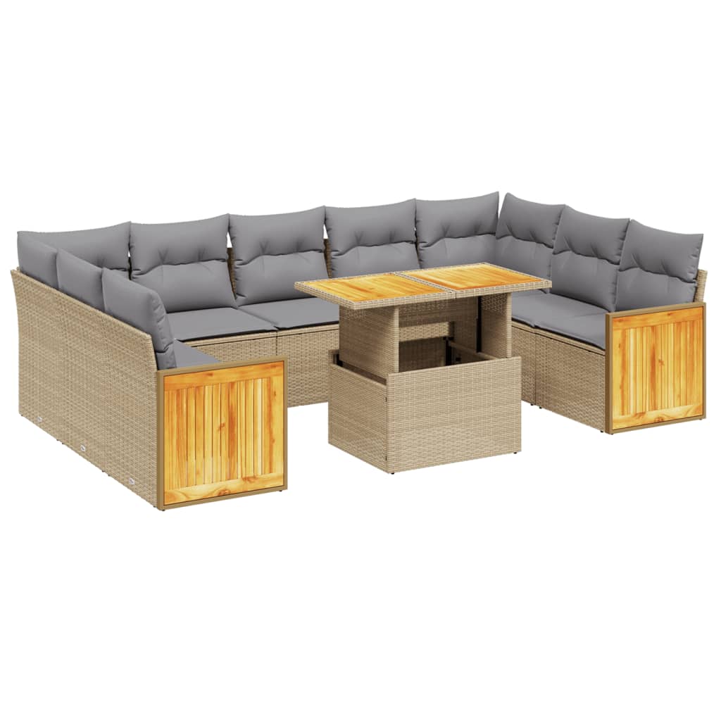 10-delige Loungeset met kussens poly rattan beige is nu te koop bij PeponiXL, paradijselijk wonen!