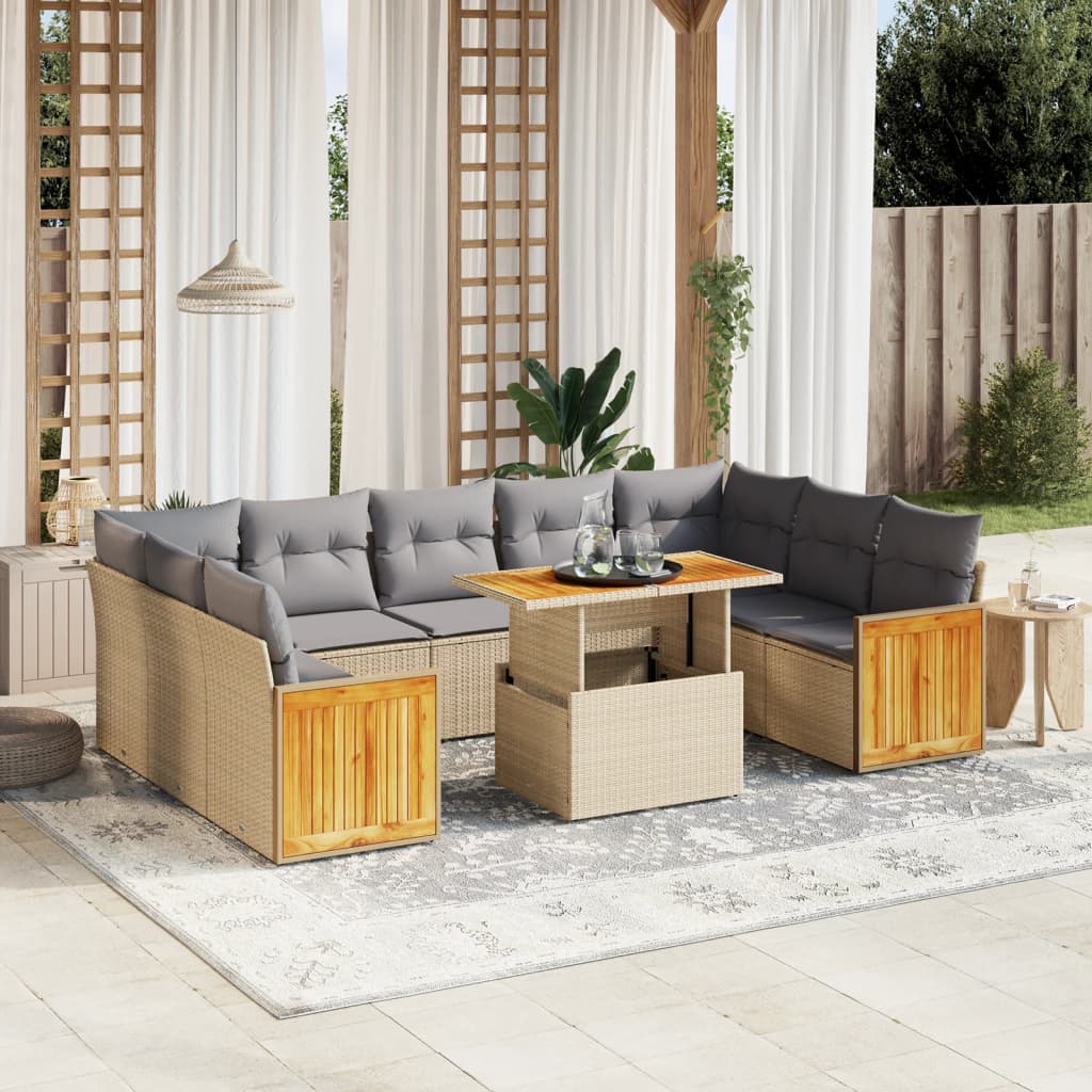 10-delige Loungeset met kussens poly rattan beige is nu te koop bij PeponiXL, paradijselijk wonen!