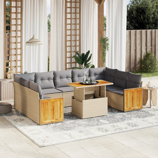 10-delige Loungeset met kussens poly rattan beige is nu te koop bij PeponiXL, paradijselijk wonen!