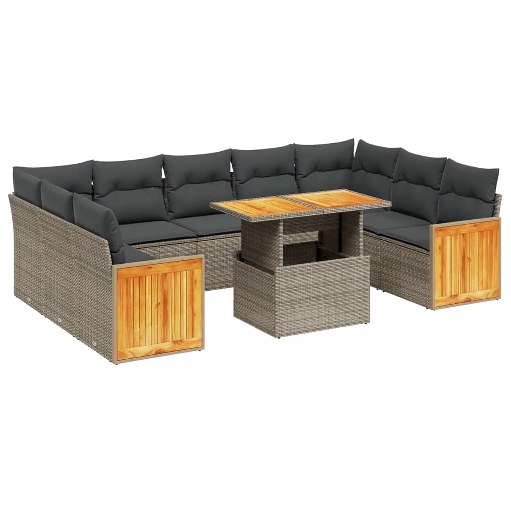 10-delige Loungeset met kussens poly rattan grijs is nu te koop bij PeponiXL, paradijselijk wonen!