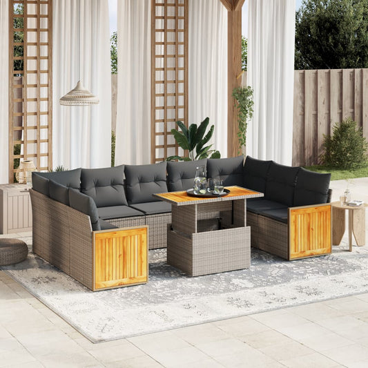 10-delige Loungeset met kussens poly rattan grijs is nu te koop bij PeponiXL, paradijselijk wonen!