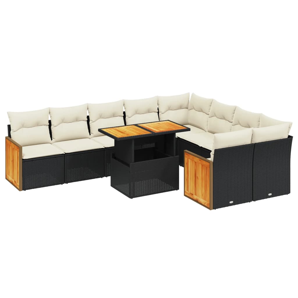 10-delige Loungeset met kussens poly rattan zwart is nu te koop bij PeponiXL, paradijselijk wonen!