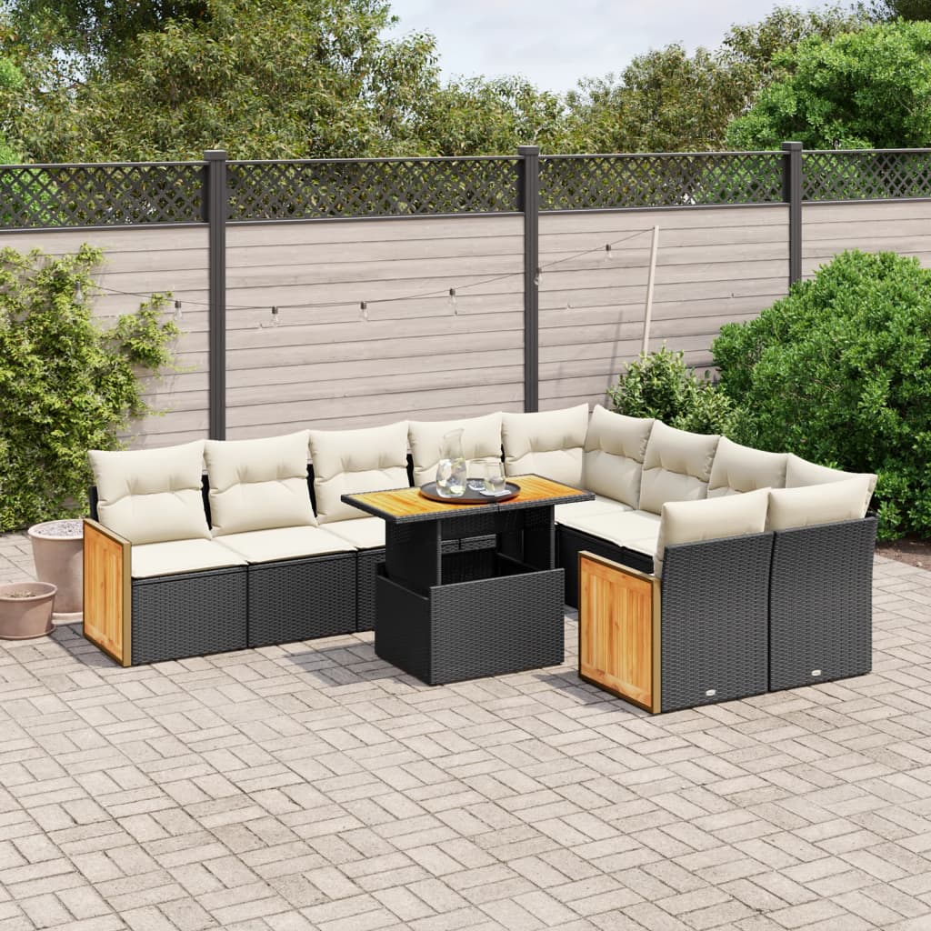 10-delige Loungeset met kussens poly rattan zwart is nu te koop bij PeponiXL, paradijselijk wonen!