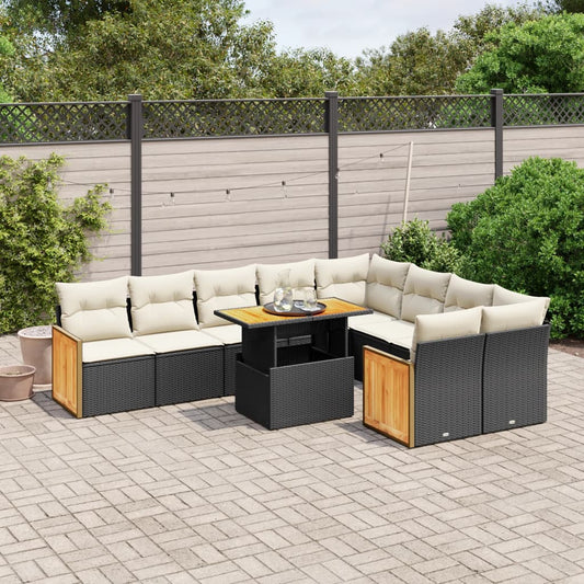 10-delige Loungeset met kussens poly rattan zwart is nu te koop bij PeponiXL, paradijselijk wonen!