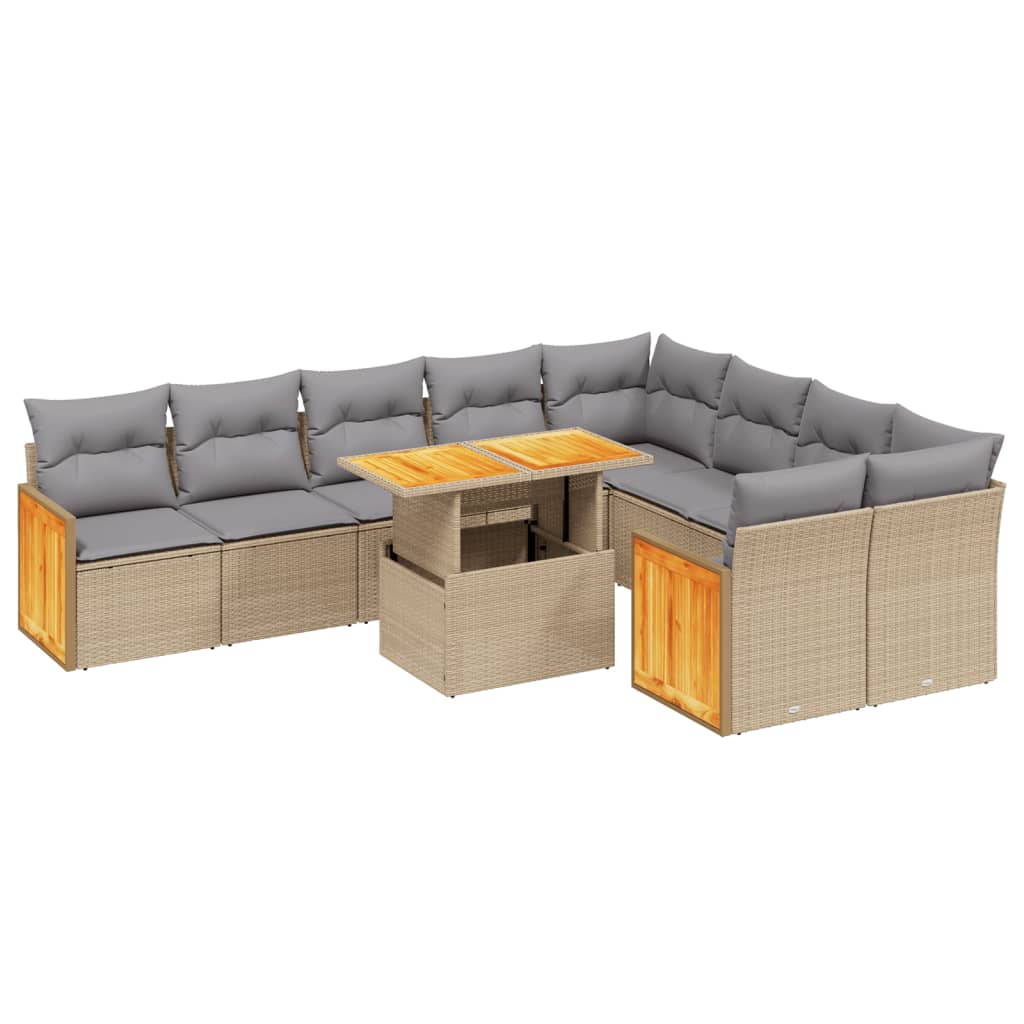 10-delige Loungeset met kussens poly rattan beige is nu te koop bij PeponiXL, paradijselijk wonen!
