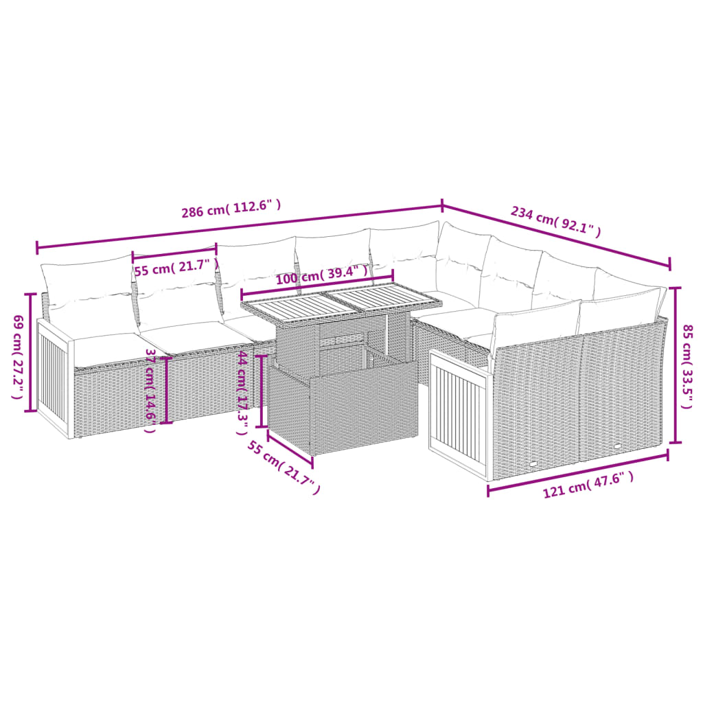 10-delige Loungeset met kussens poly rattan beige is nu te koop bij PeponiXL, paradijselijk wonen!