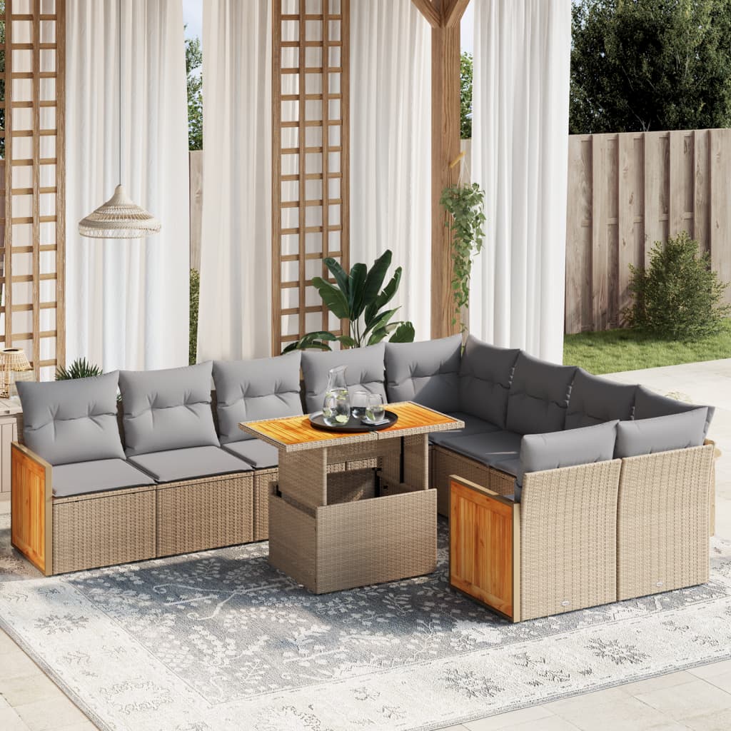 10-delige Loungeset met kussens poly rattan beige is nu te koop bij PeponiXL, paradijselijk wonen!