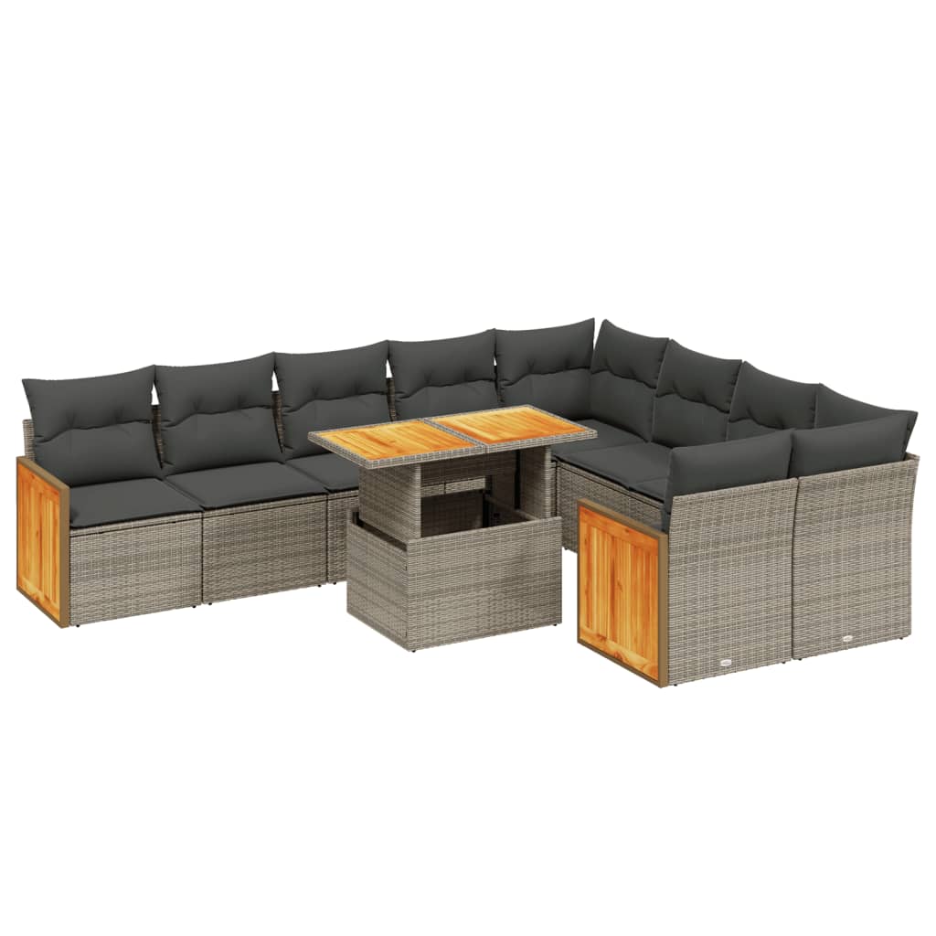 10-delige Loungeset met kussens poly rattan grijs is nu te koop bij PeponiXL, paradijselijk wonen!