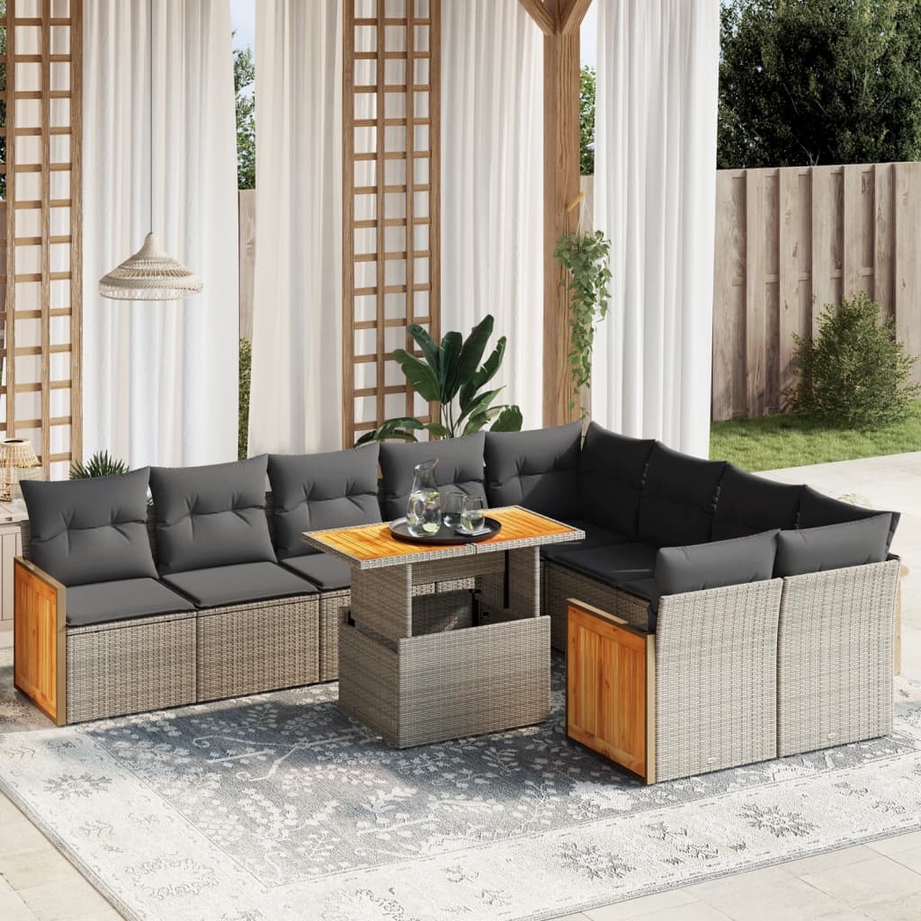 10-delige Loungeset met kussens poly rattan grijs is nu te koop bij PeponiXL, paradijselijk wonen!