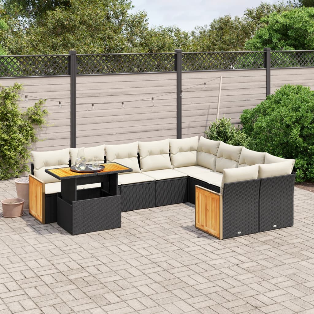 10-delige Loungeset met kussens poly rattan zwart is nu te koop bij PeponiXL, paradijselijk wonen!