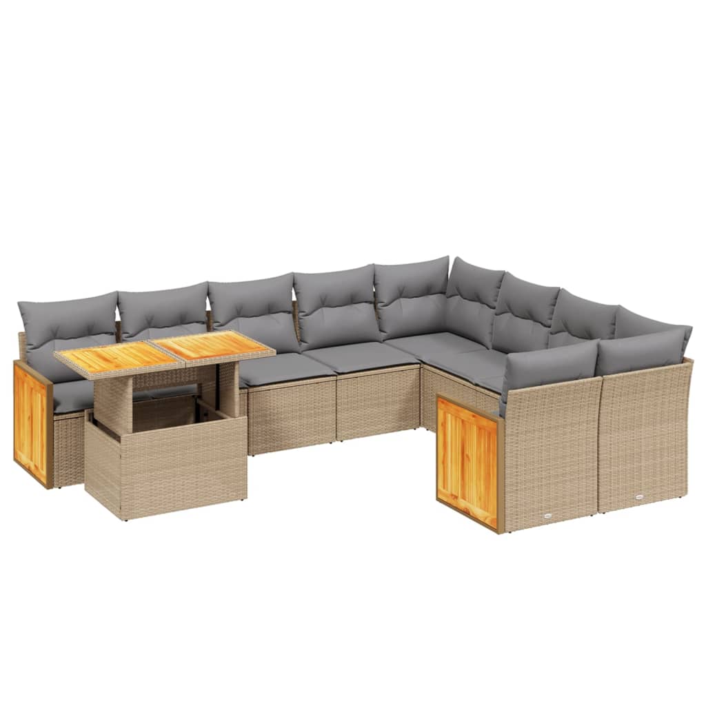 10-delige Loungeset met kussens poly rattan beige is nu te koop bij PeponiXL, paradijselijk wonen!