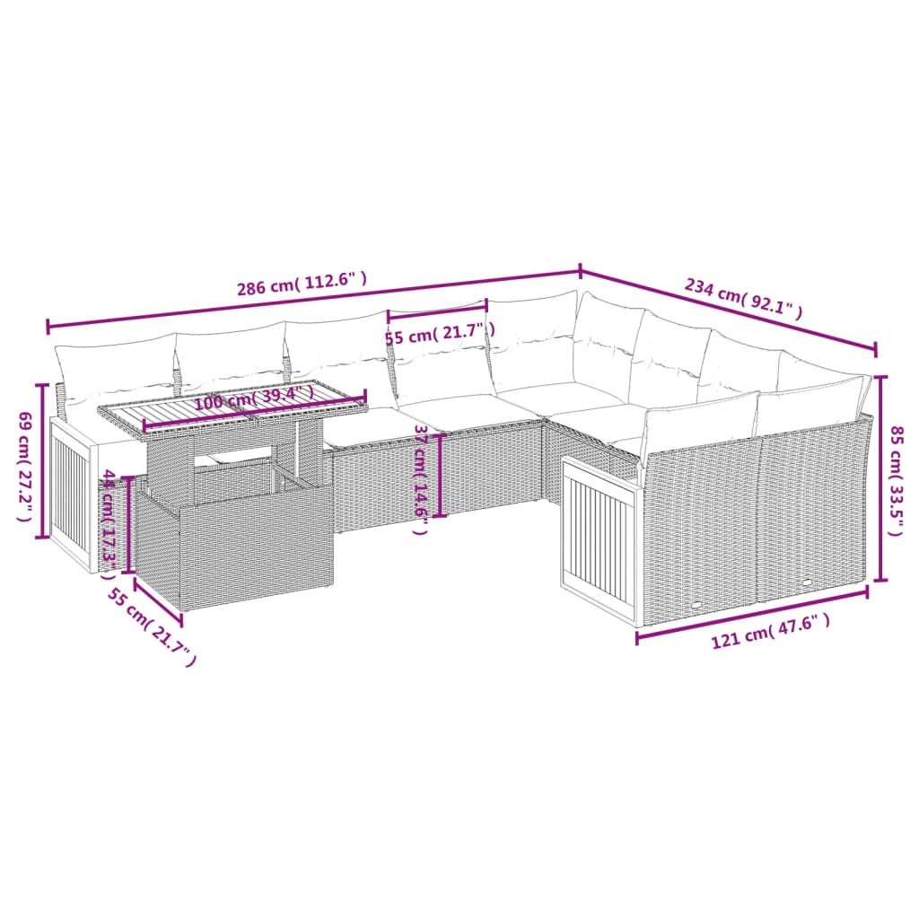 10-delige Loungeset met kussens poly rattan beige is nu te koop bij PeponiXL, paradijselijk wonen!