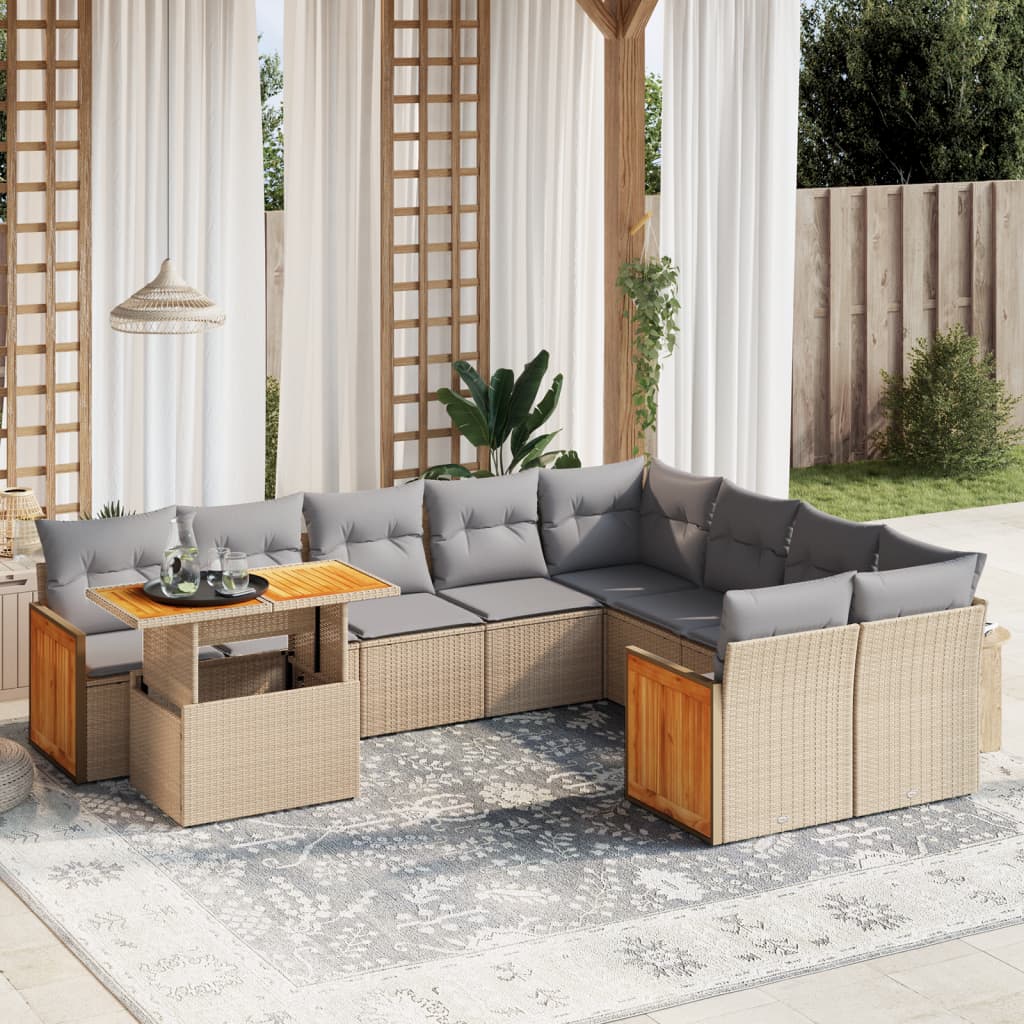 10-delige Loungeset met kussens poly rattan beige is nu te koop bij PeponiXL, paradijselijk wonen!