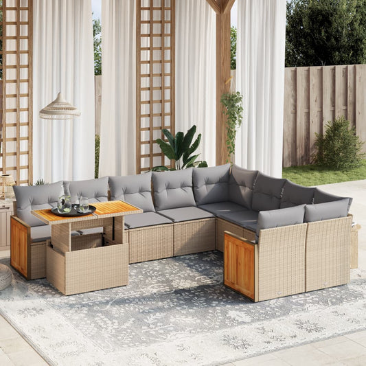 10-delige Loungeset met kussens poly rattan beige is nu te koop bij PeponiXL, paradijselijk wonen!