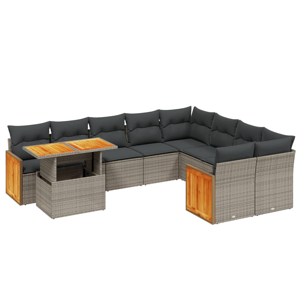 10-delige Loungeset met kussens poly rattan grijs is nu te koop bij PeponiXL, paradijselijk wonen!