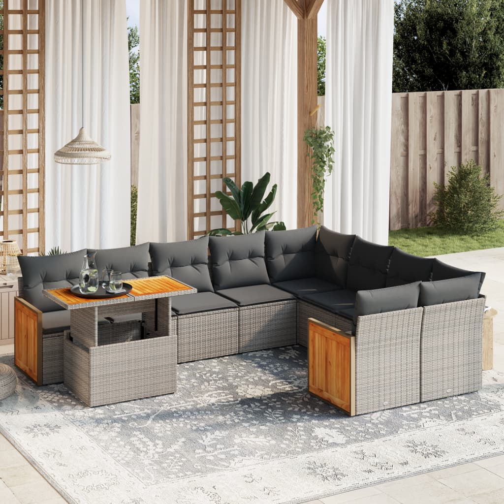 10-delige Loungeset met kussens poly rattan grijs is nu te koop bij PeponiXL, paradijselijk wonen!