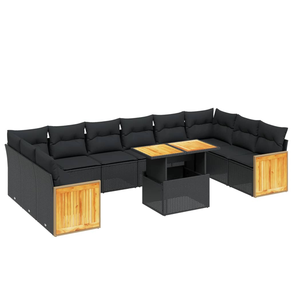 11-delige Loungeset met kussens poly rattan zwart is nu te koop bij PeponiXL, paradijselijk wonen!