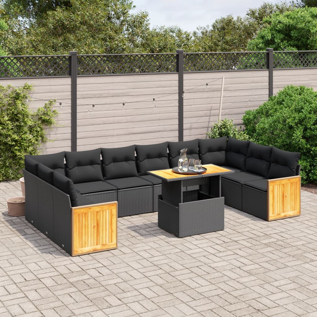 11-delige Loungeset met kussens poly rattan zwart is nu te koop bij PeponiXL, paradijselijk wonen!
