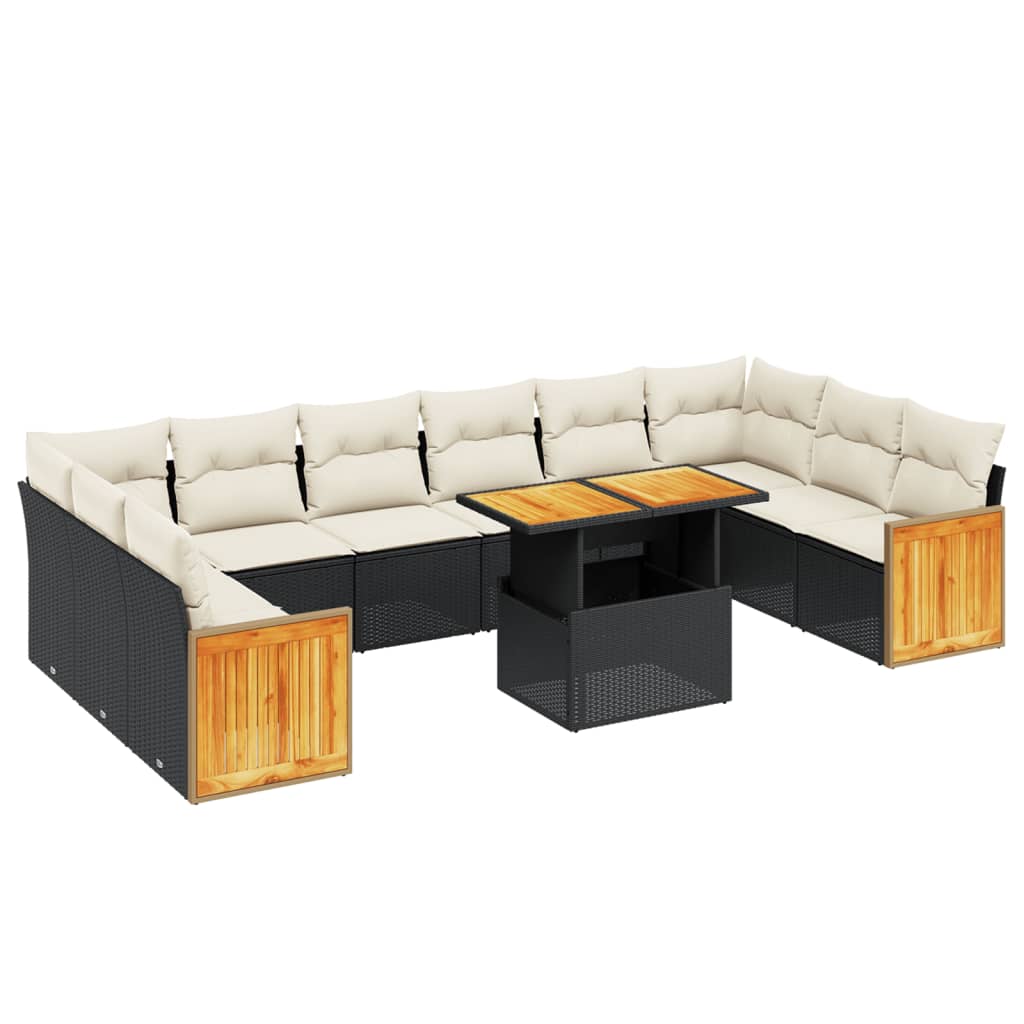 11-delige Loungeset met kussens poly rattan zwart is nu te koop bij PeponiXL, paradijselijk wonen!