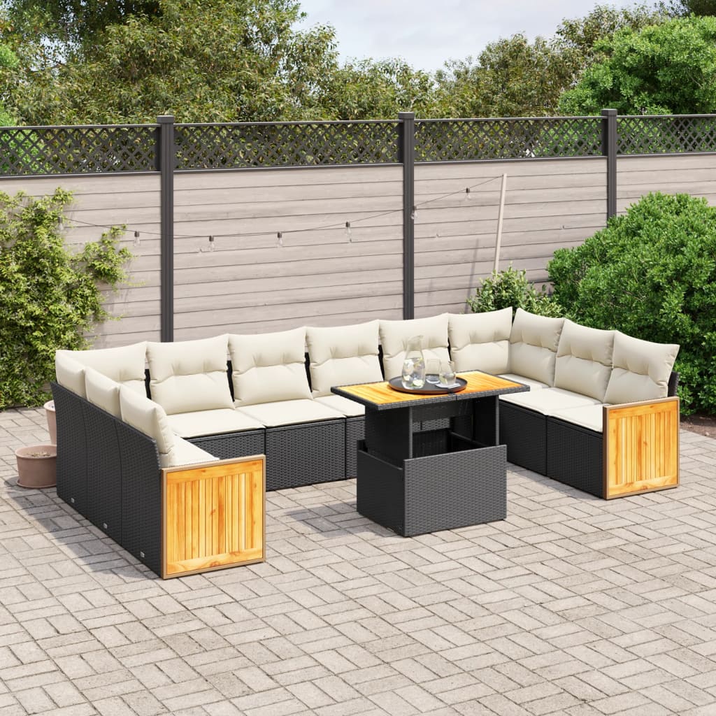 11-delige Loungeset met kussens poly rattan zwart is nu te koop bij PeponiXL, paradijselijk wonen!