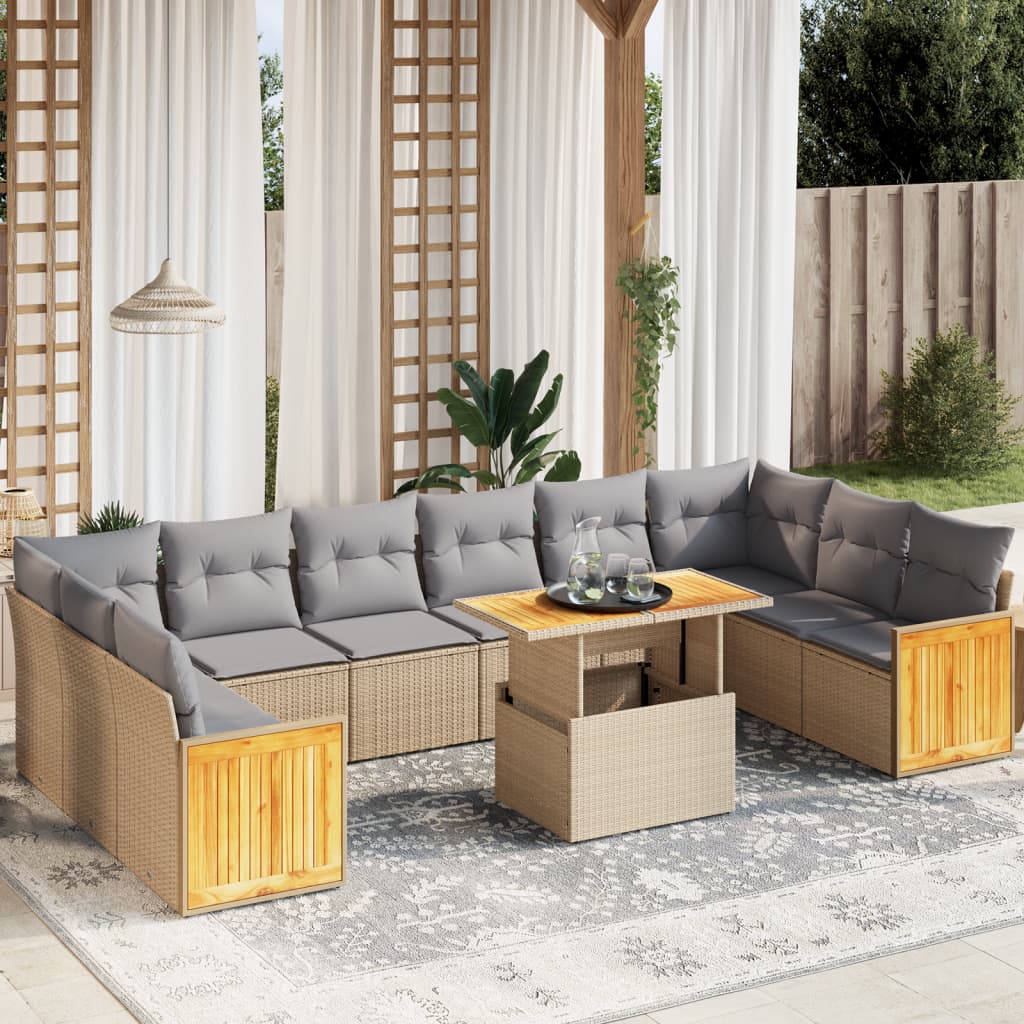 11-delige Tuinset met kussens poly rattan beige is nu te koop bij PeponiXL, paradijselijk wonen!