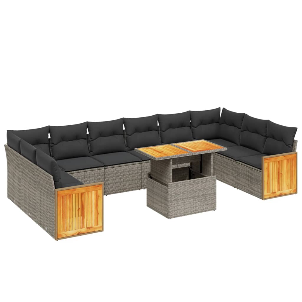 11-delige Loungeset met kussens poly rattan grijs is nu te koop bij PeponiXL, paradijselijk wonen!