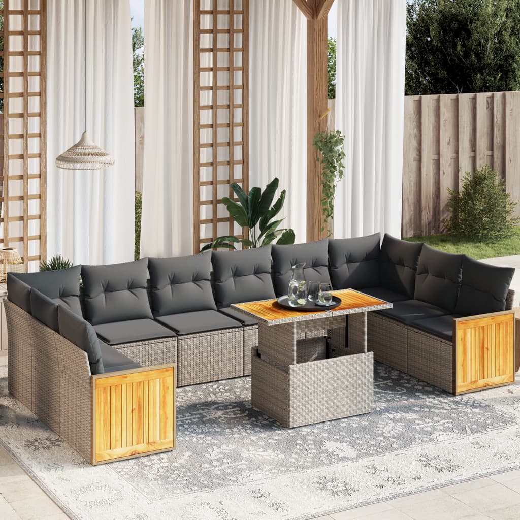 11-delige Loungeset met kussens poly rattan grijs is nu te koop bij PeponiXL, paradijselijk wonen!