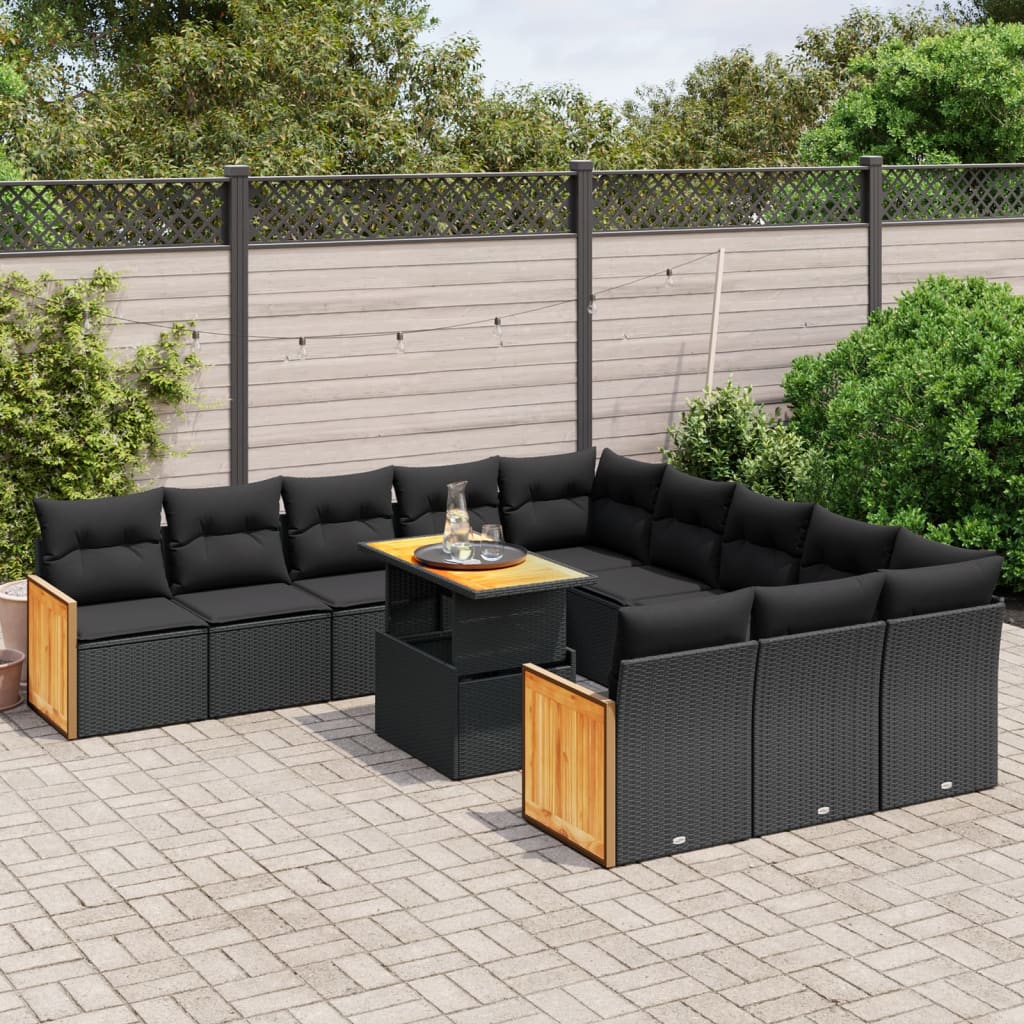 11-delige Loungeset met kussens poly rattan zwart is nu te koop bij PeponiXL, paradijselijk wonen!