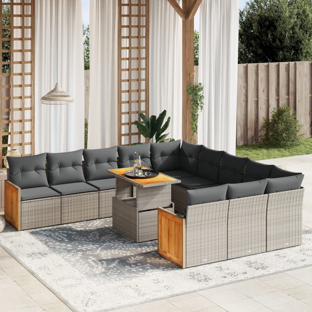 11-delige Loungeset met kussens poly rattan grijs is nu te koop bij PeponiXL, paradijselijk wonen!