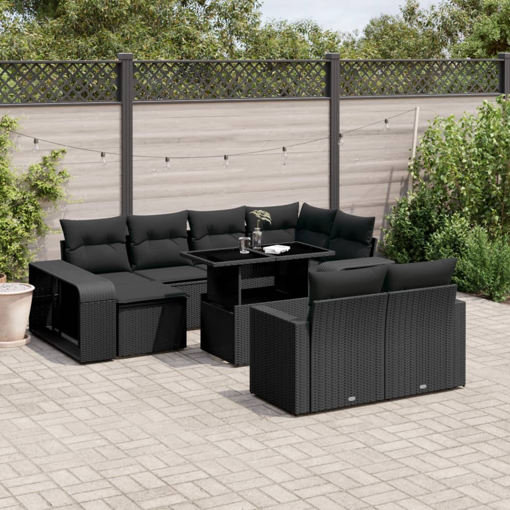 11-delige Loungeset met kussens poly rattan zwart is nu te koop bij PeponiXL, paradijselijk wonen!