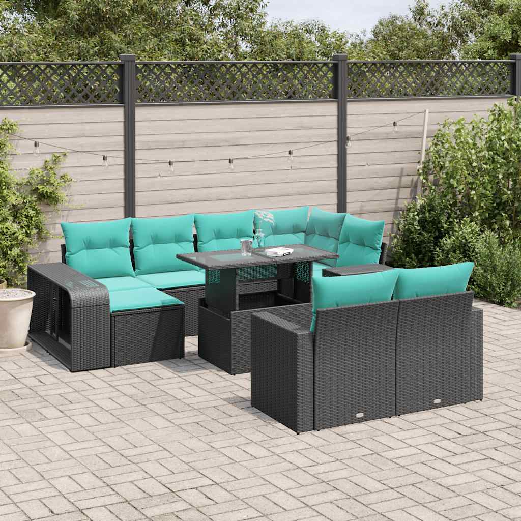 11-delige tuinbankset met kussens, zwart polyrotan is nu te koop bij PeponiXL, paradijselijk wonen!