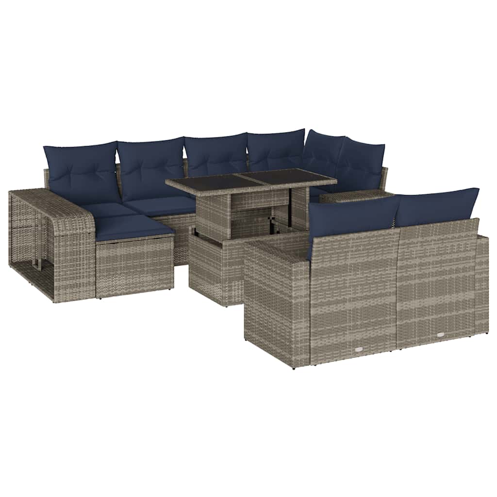 11-delige tuinbankset met kussens, grijs polyrotan is nu te koop bij PeponiXL, paradijselijk wonen!