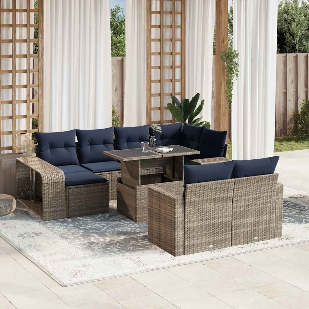 11-delige tuinbankset met kussens, grijs polyrotan is nu te koop bij PeponiXL, paradijselijk wonen!