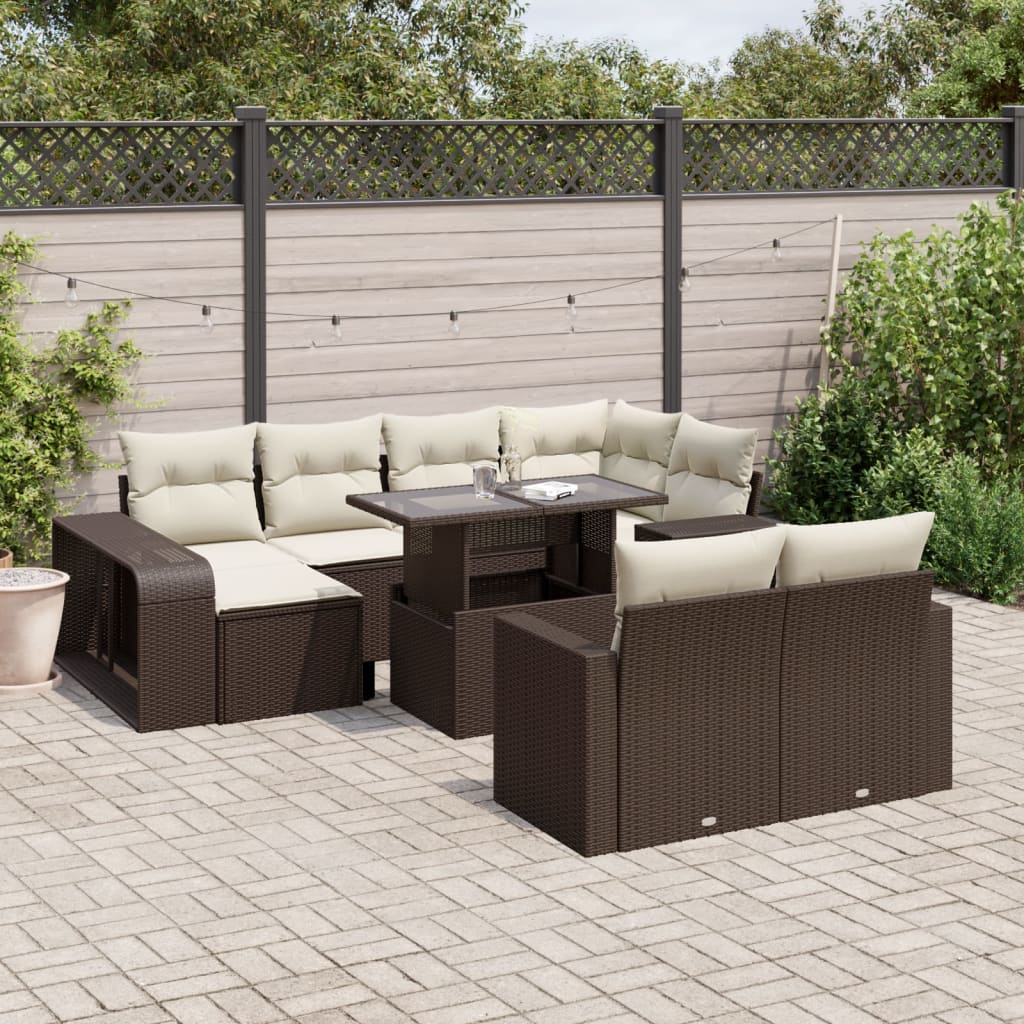 11-delige Loungeset met kussens poly rattan bruin is nu te koop bij PeponiXL, paradijselijk wonen!
