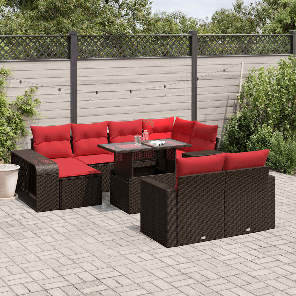 11-delige tuinbankset met kussens, bruin polyrotan is nu te koop bij PeponiXL, paradijselijk wonen!