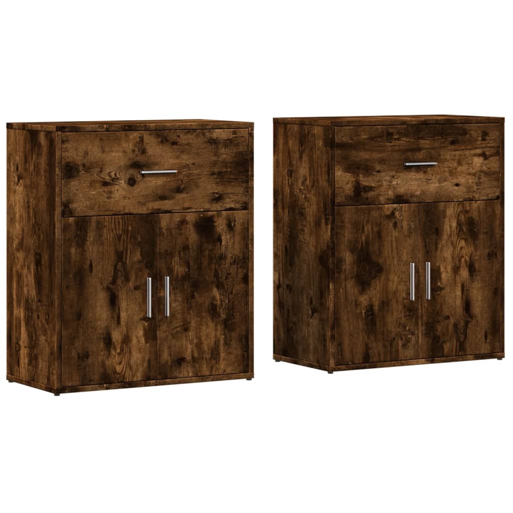 Dressoirs 2 st 60x31x70 cm bewerkt hout gerookt eikenkleurig is nu te koop bij PeponiXL, paradijselijk wonen!