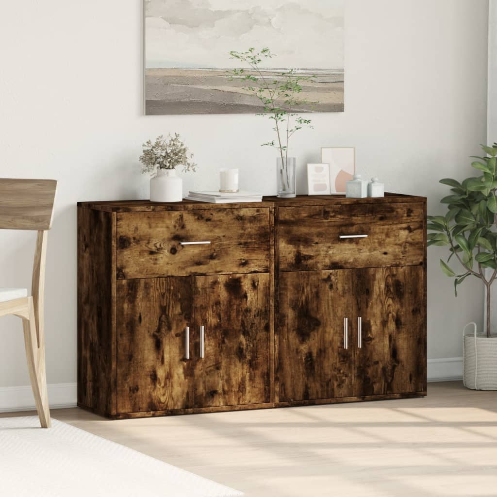 Dressoirs 2 st 60x31x70 cm bewerkt hout gerookt eikenkleurig is nu te koop bij PeponiXL, paradijselijk wonen!